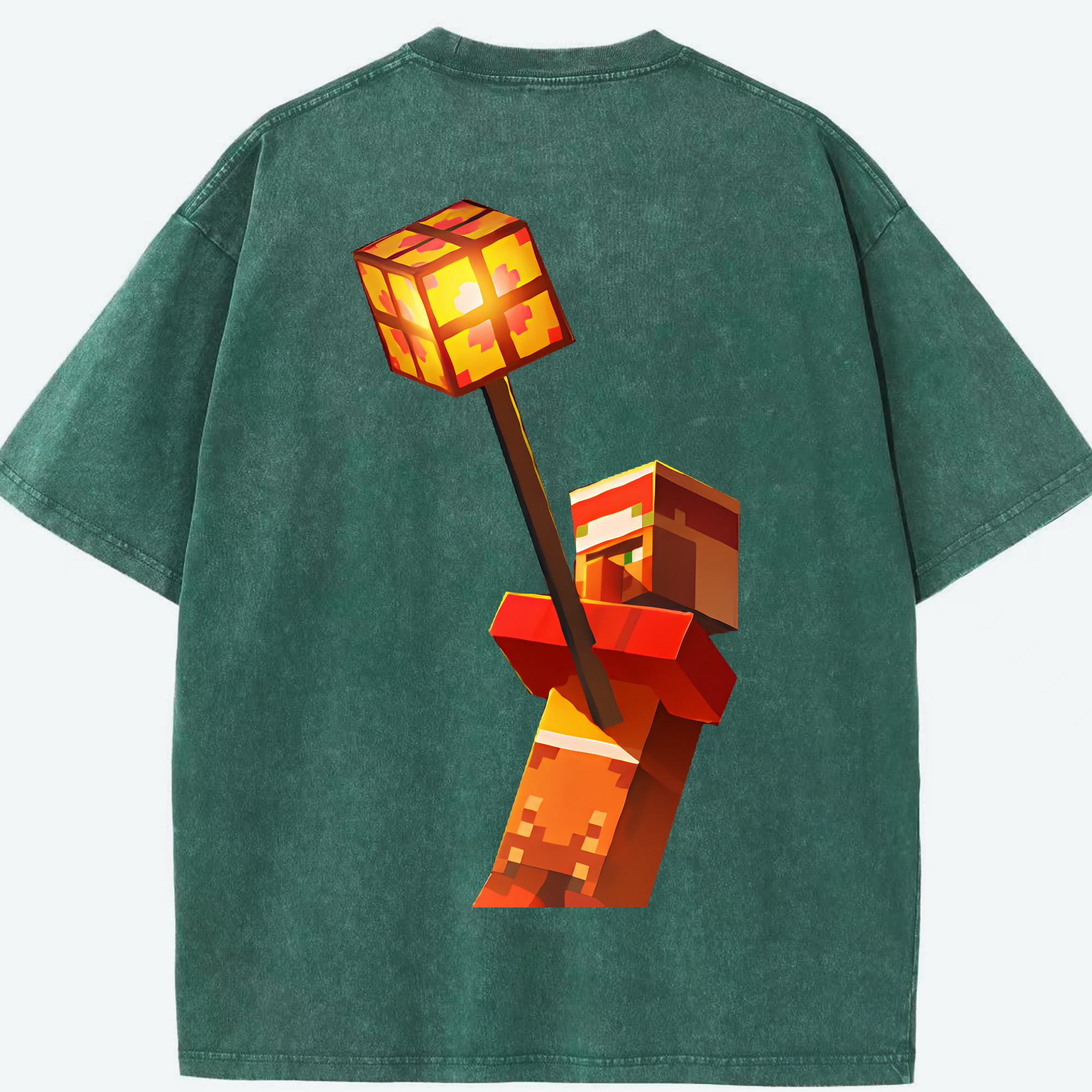 （画像用） マインクラフト ブロックの世界 Minecraft MC Block world 綿100% ヴィンテージ風 半袖Tシャツ（背面プリント）